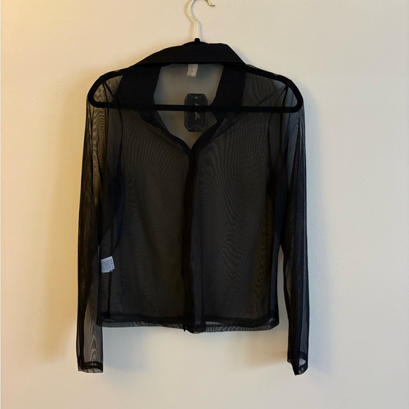 NWT Black Sheer Button-Down Blouse large - Picture 2 of 6